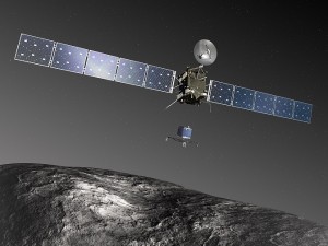 Wizja artystyczna sondy Rosetta zrzucającej lądownik Philae.jpg