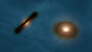Artystyczna wizja dwóch dysków protoplanetarnych w układzie HK Tauri.jpg