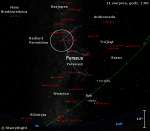 Mapka pokazuje położenie radiantu Perseidów w drugim tygodniu sierpnia 2013 roku..png
