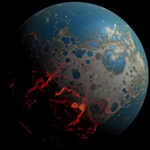 Artystyczna wizualizacja Ziemi po bombardowaniu przez asteroidy ponad 4 mld lat temu.jpg