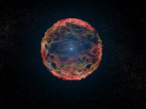Wizja artystyczna supernowej 1993J, eksplozji w galaktyce M81, której światło dotarło do nas 21 lat temu..jpg