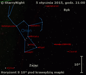 Animacja pokazuje położenie Komety Lovejoya (C 2014 Q2) w końcu pierwszej dekady stycznia.gif
