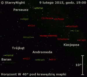 Animacja pokazuje położenie komety C2014 Q2 (lovejoy) w drugim tygodniu lutego 2015.gif