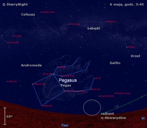 Mapka pokazuje położenie radiantu roju meteorów η-Akwarydów na początku maja..jpg