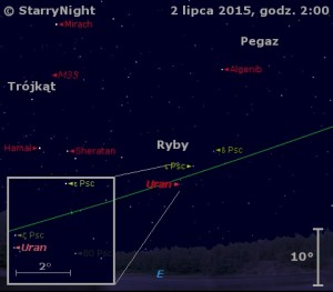 Mapka pokazuje położenie Urana w czwartym tygodniu czerwca 2015 roku.jpg