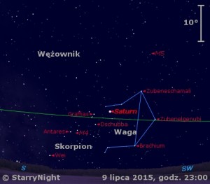 Mapka pokazuje położenie Saturna w drugim tygodniu lipca 2015 roku.jpg