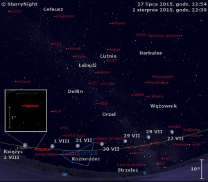 Mapka pokazuje położenie Księżyca i Neptuna na przełomie lipca i sierpnia 2015 roku.jpg