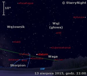 Mapka pokazuje położenie Saturna w drugim tygodniu sierpnia 2015 roku.jpg