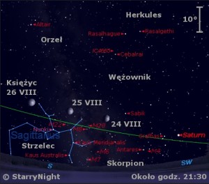 Mapka pokazuje położenie Księżyca i Saturna w ostatnim tygodniu sierpnia 2015 roku.jpg