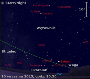 Mapka pokazuje położenie Saturna w drugim tygodniu września 2015 roku.jpg