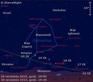 Mapka pokazuje położenie Księżyca i Saturna w trzecim tygodniu września 2015 roku.jpg