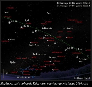 Mapka pokazuje położenie Księżyca w trzecim tygodniu lutego 2016 roku.jpg