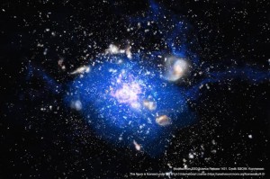 Zalążek gromady galaktyk zanurzony w gigantycznym obłoku zimnego gazu.jpg
